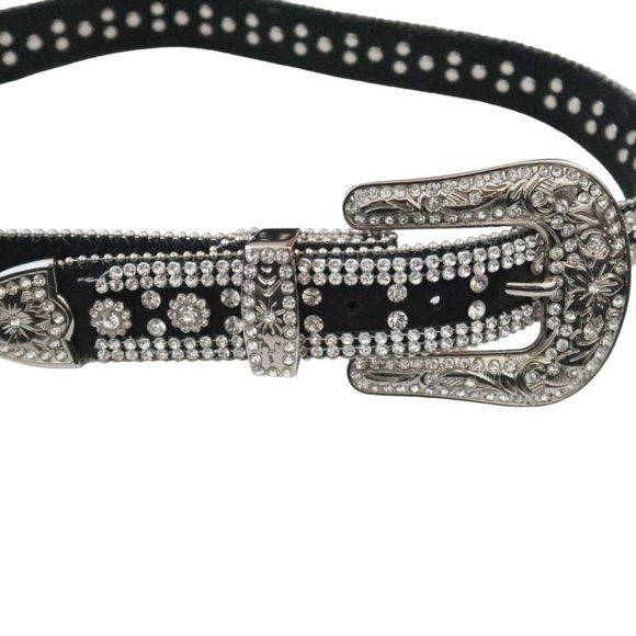 VERONICA BEARD Crystal studded Western leather Flower Belt NWOT $350